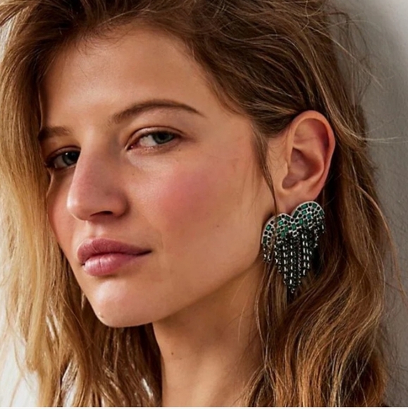 Free People, Hearts On Fire Dangle Earrings, Green/Black/Silver- NWT! - Picture 1 of 6
